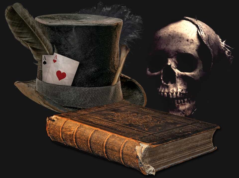 Top Hat. Skull & Book